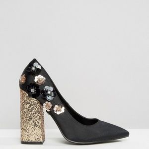 ASOS Daisy Street Flower Glitter Pointed Heel Pump